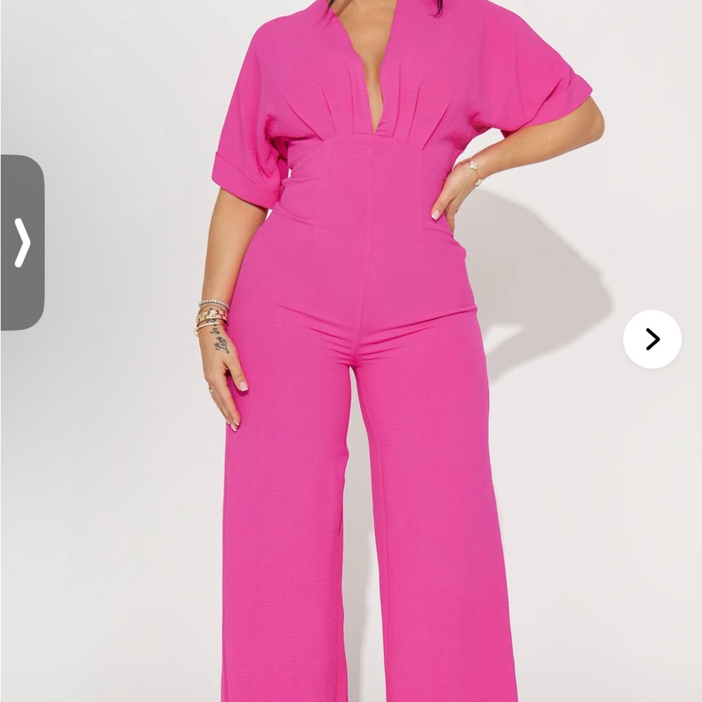 Fashion Nova Hot Pink Maxi Jumpsuit with V-Neck